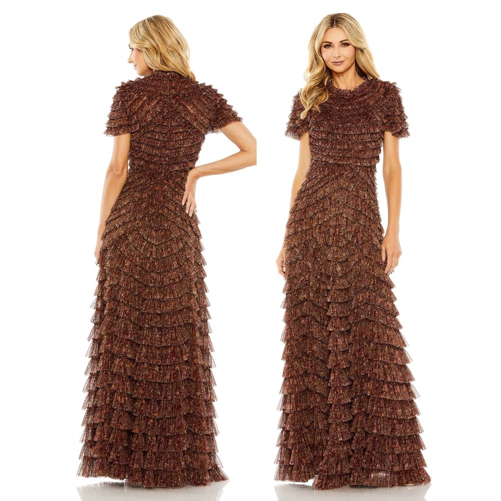 NWT Mac Duggal 8042 Brown Multi Ruffle Tiered Evening Gown Size 20